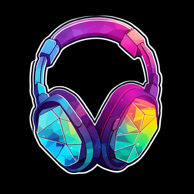 AI generated illustration of a pair of headphones with geometric pattern on a black background