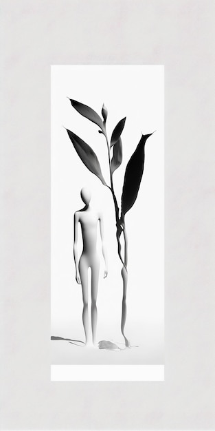 Ai generated illustration personal growth seeing self maturity plants white figure