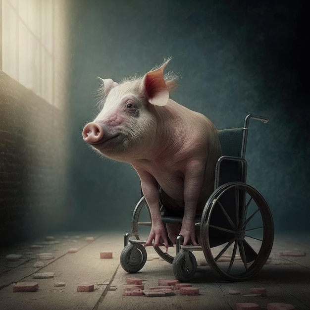 Ai generated Illustration pig in a wheelchair