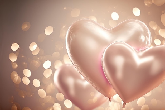 AI generated illustration of pink heart shaped balloons on a shine background