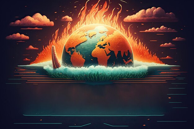 Photo ai generated illustration planet earth on fire