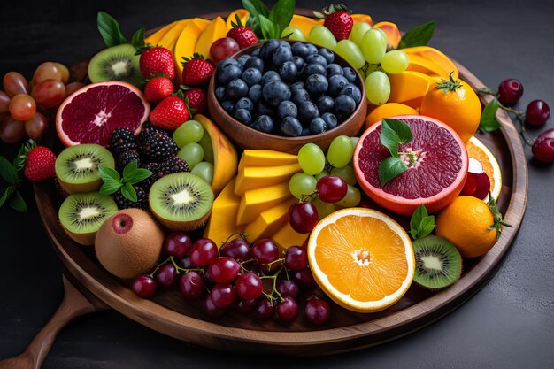 ИИ сгенерировал иллюстрацию блюда с разнообразными яркими сочными фруктами