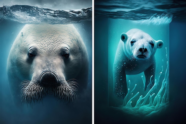 Ai 생성 기후 변화 지구 경고의 그림 북극곰