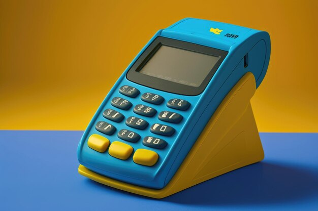 Ai generated Illustration POS point of sale terminal for credit card payment on blue background