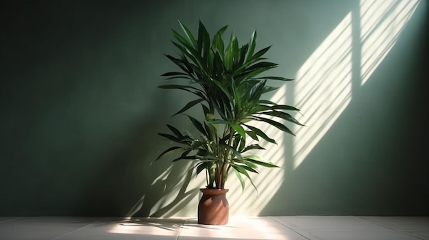 AI generated illustration of a potted plant against a wall under the sunlight through the window