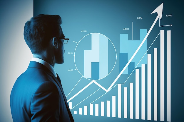 Ai generated illustration professional man looking at the charts on the big screen