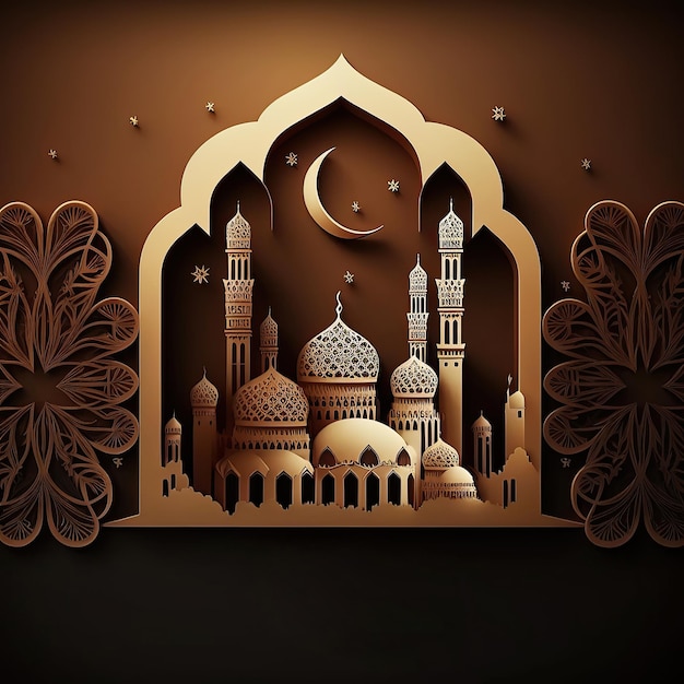 Ai generated illustration ramadan kareem greeting paper art