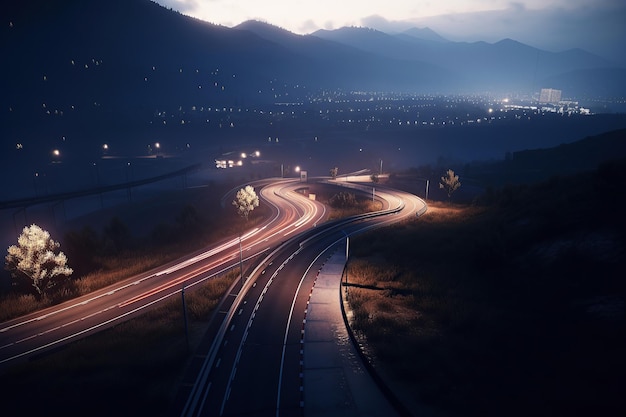AI создал иллюстрацию сельской дороги в горах с бесконечной перспективой