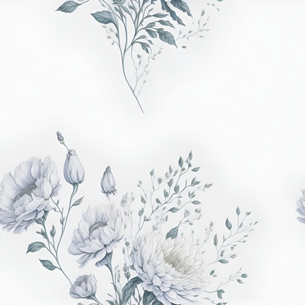 Photo ai generated illustration of a seamless pattern with floral illustrations against a white background