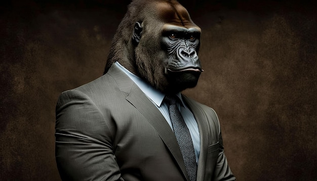 AI generated illustration of a serious powerful gorilla in a business jacket