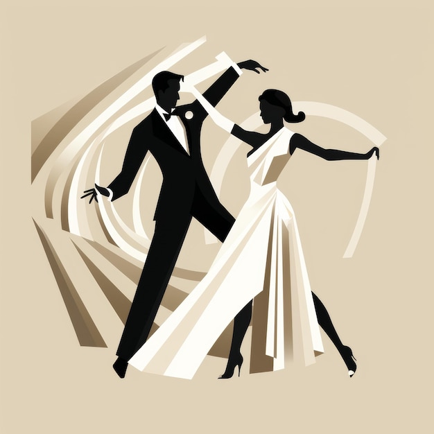 Foto illustrazione generata dall'ai di una silhouette di una coppia elegante che balla