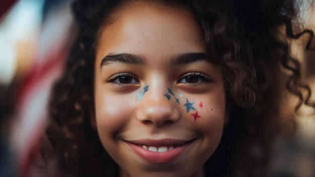 Ai generated illustration of Smiling child with face paint shows patriotism