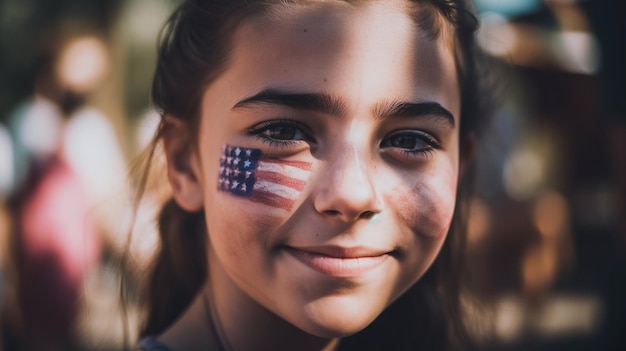 Ai generated illustration of Smiling child with face paint shows patriotism