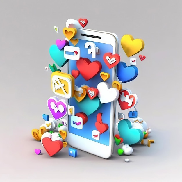 Ai generated illustration of social media online platform concept with heart and love emoji icon