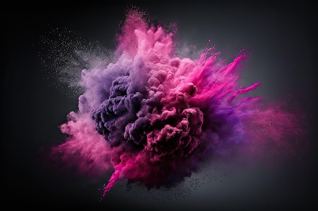 Photo ai generated illustration of splash of pink and purple paints against a dark background