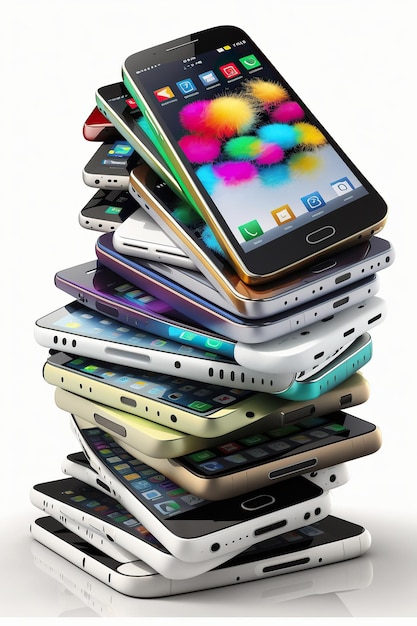 Ai generated illustration of stack of old smart phones