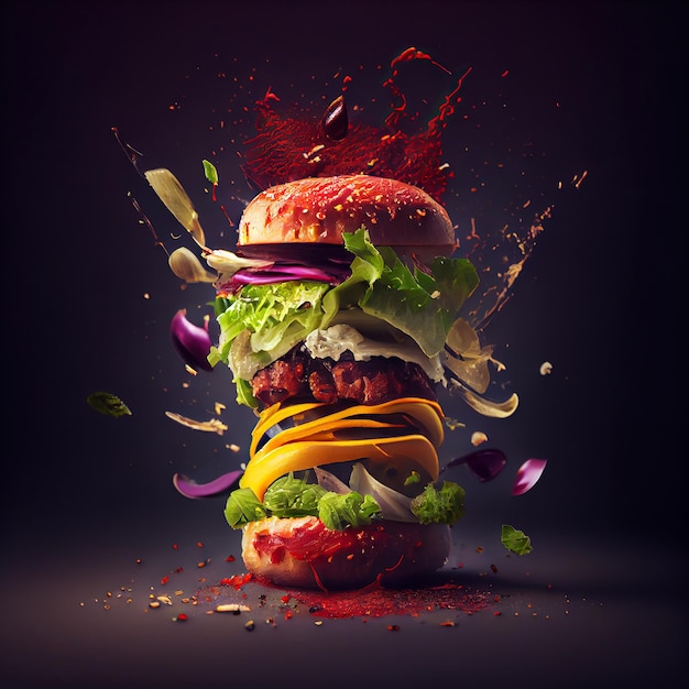 Ai generated illustration A tall and hearty hamburger