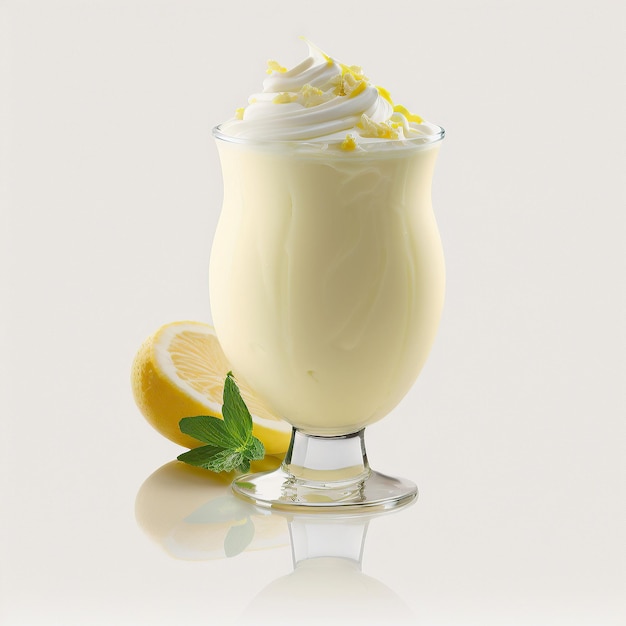 Ai generated illustration Tasty fresh lemon milk shake on white background