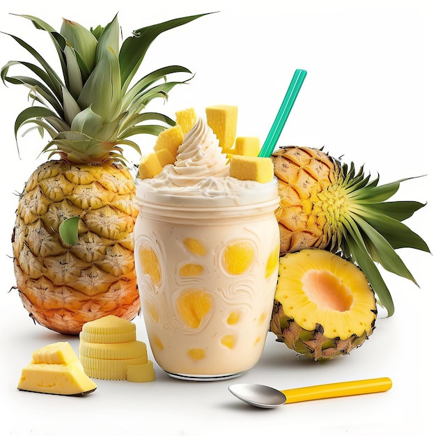 Ai generated illustration Tasty fresh pineapple milk shake