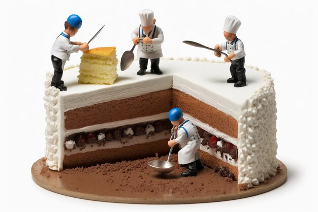 Photo ai generated illustration of tiny chef cake builders