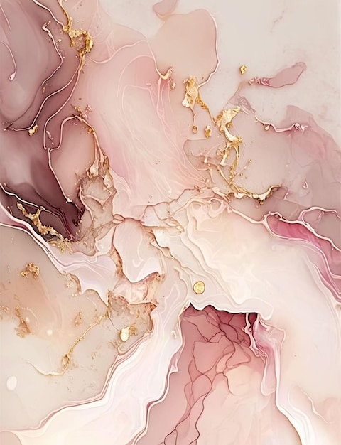 ИИ сгенерировал иллюстрацию яркого абстрактного мраморного рисунка в оттенках розового и золотого.