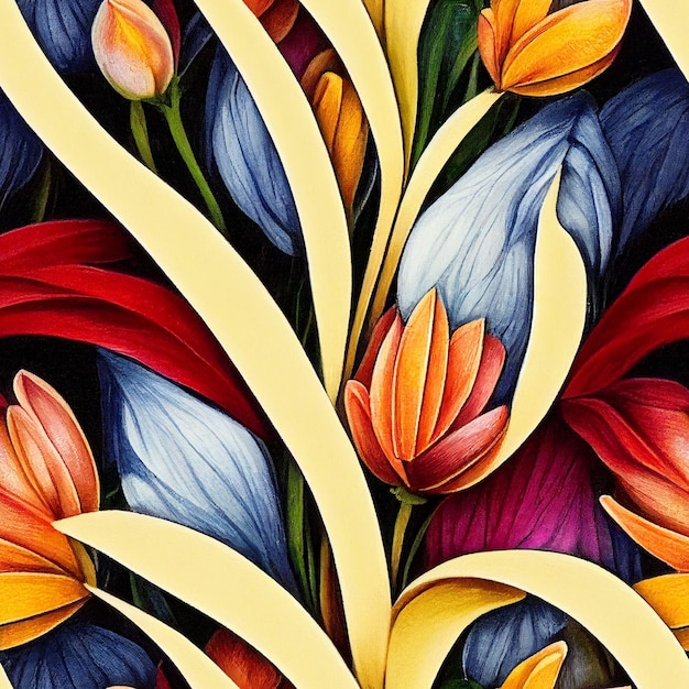 AI generated illustration of a Vibrant Floral Seamless Pattern Tile