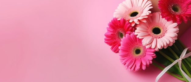 AI generated illustration of a vibrant gerbera bouquet against a background with copy space