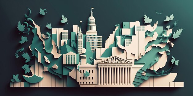 Ai generated Illustration wall street landmark paper cutting craft