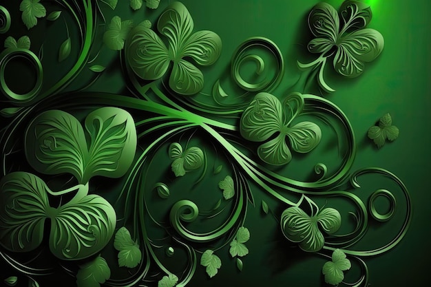 An AI generated illustration of A wallpaper with sparkly green shamrocks clover background, for Saint Patrick's Day.