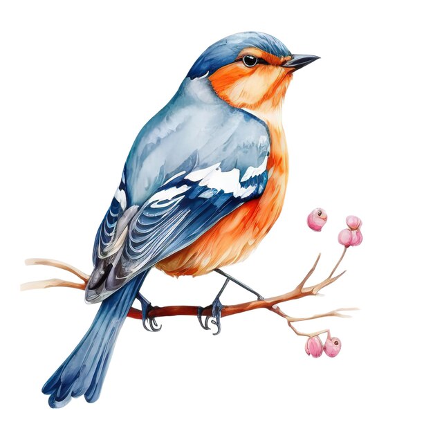 An AI generated illustration of a watercolor painting of a bird perched atop a leafy branch