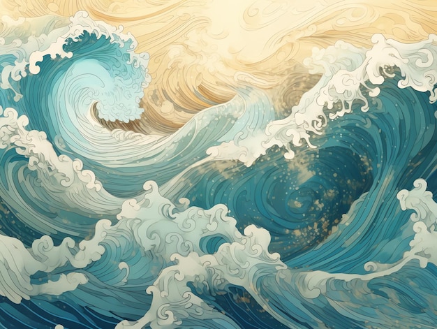 AI generated illustration of wave pattern with ocean sea