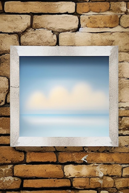 AI generated illustration of a wooden frame and board on stone wall.