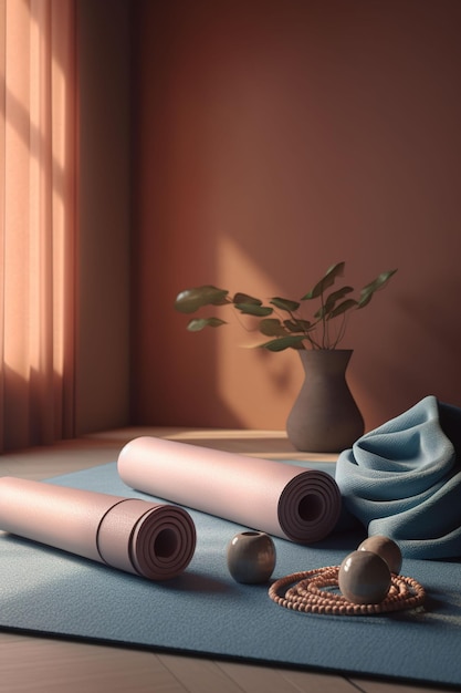 Photo ai generated illustration of a yoga mat situated on the floor