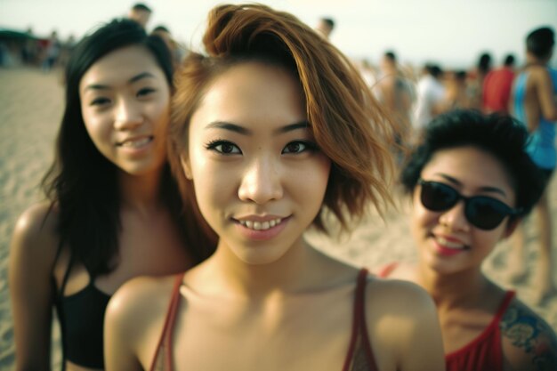 AI generated illustration of young group of friends enjoying a sunny day at the beach