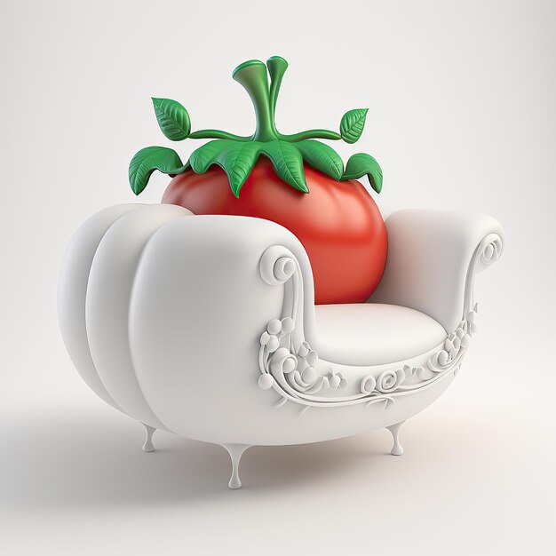 ai generated illustrution designer sofa cute tomato style against white background