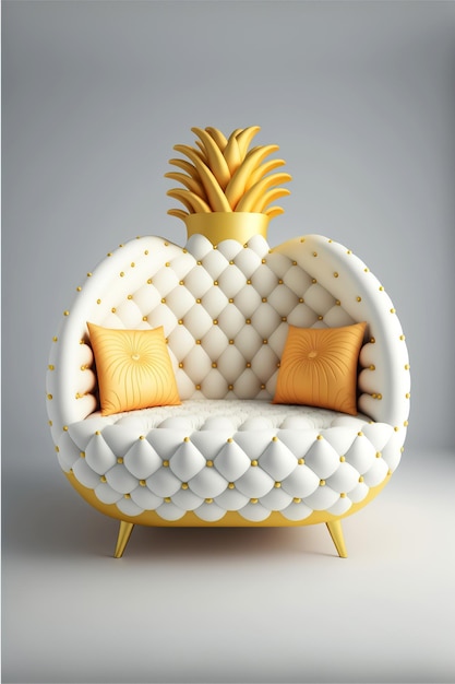 ai generated illustrution designer sofa golden pineapple style white background