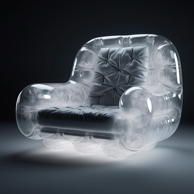 ai generated illustrution transparent furniture design sofa inflatable fluorescent light