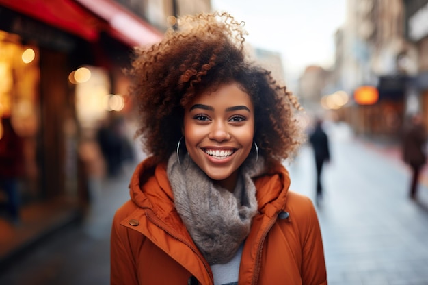 AI generated image of african american young woman in the city High quality photo