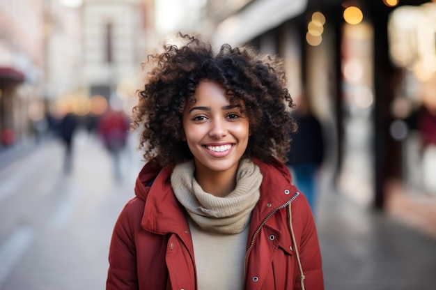 AI generated image of african american young woman in the city High quality photo