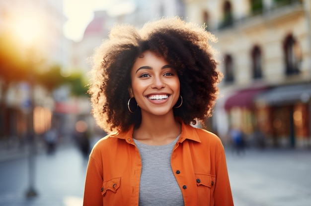 AI generated image of african american young woman in the city High quality photo