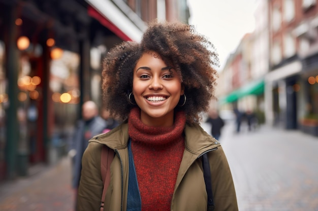 AI generated image of african american young woman in the city High quality photo