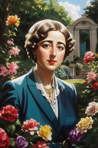 Photo ai generated image agatha christie portrait vibrant realistic looking at viewer