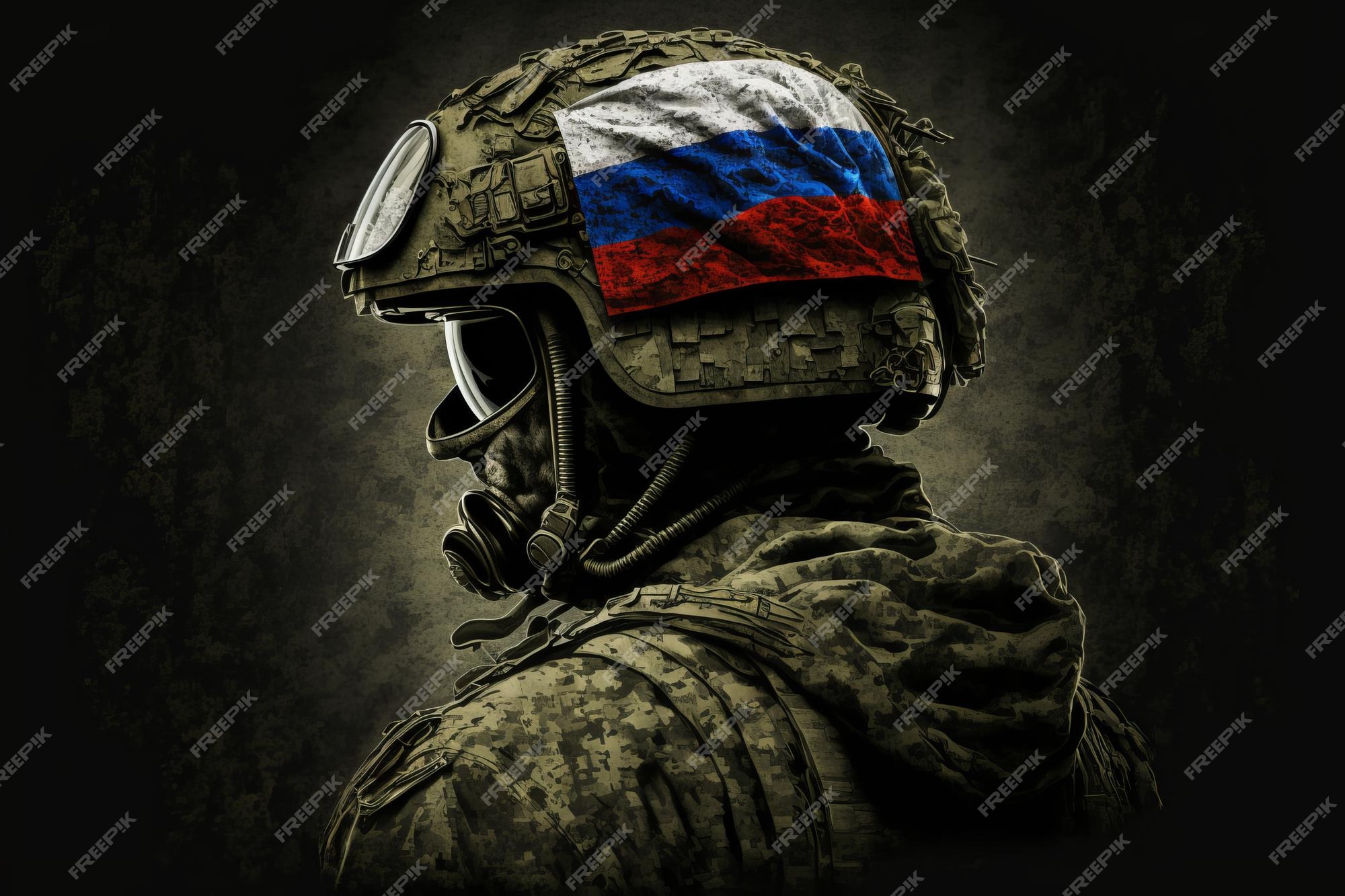 russian soldier war hero with a flag against the