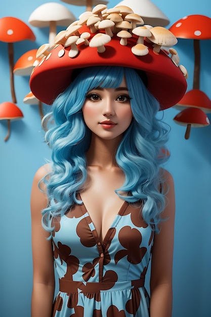 Photo ai generated image of an attractive woman with mushroom hat