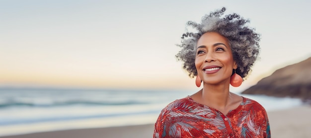 Ai generated image of black mature female on the beach High quality photo