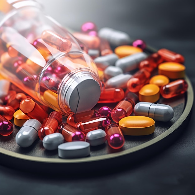 AI generated image of capsules and pills in the abstract background