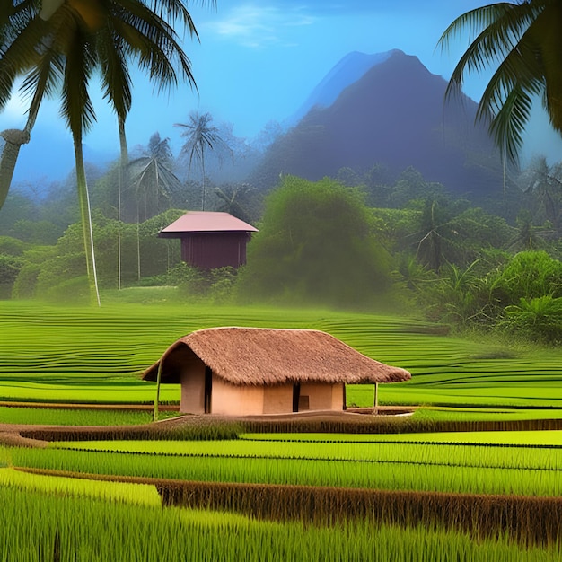 Photo ai generated image of the colorful painterly paddy field landscape