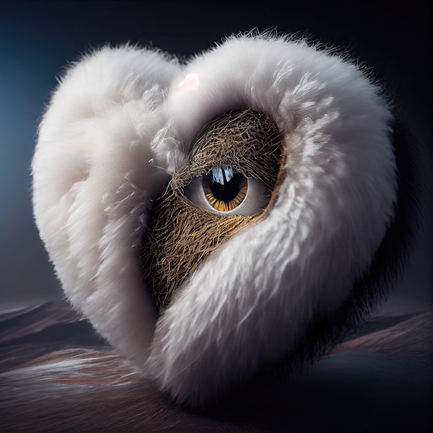 Ai generated image of a fluffy heart with eye generative ai stock image of a heart with fur