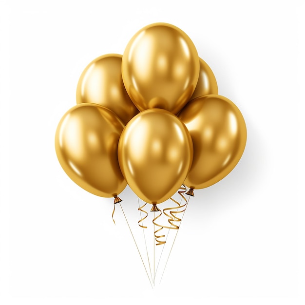 AI generated image of golden birthday balloons on white background