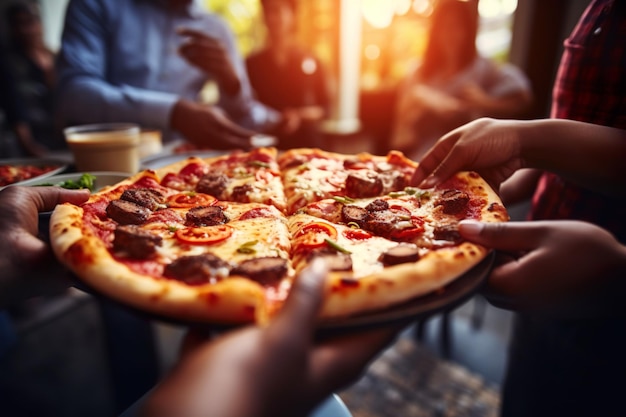 AI generated image of group of friends having pizza